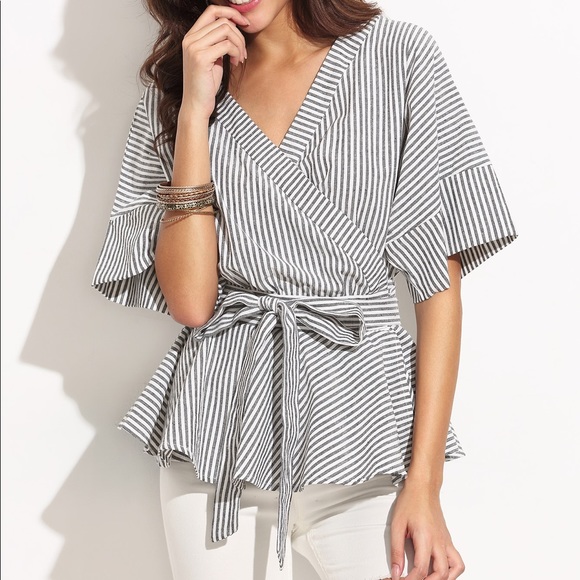 SHEIN Tops - 3 for $15 - Self-tie Stripe Peplum